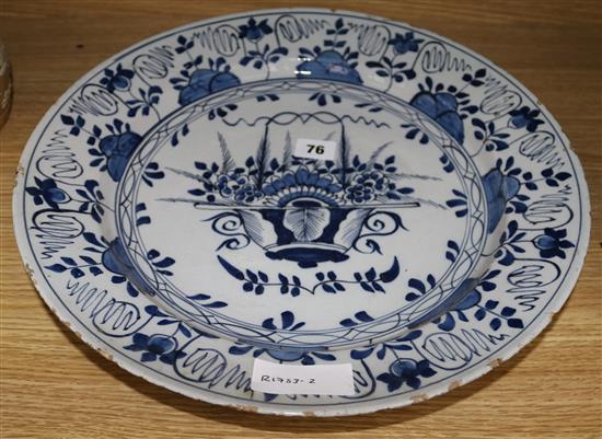 A 18th century Delft blue and white dish, 38cm